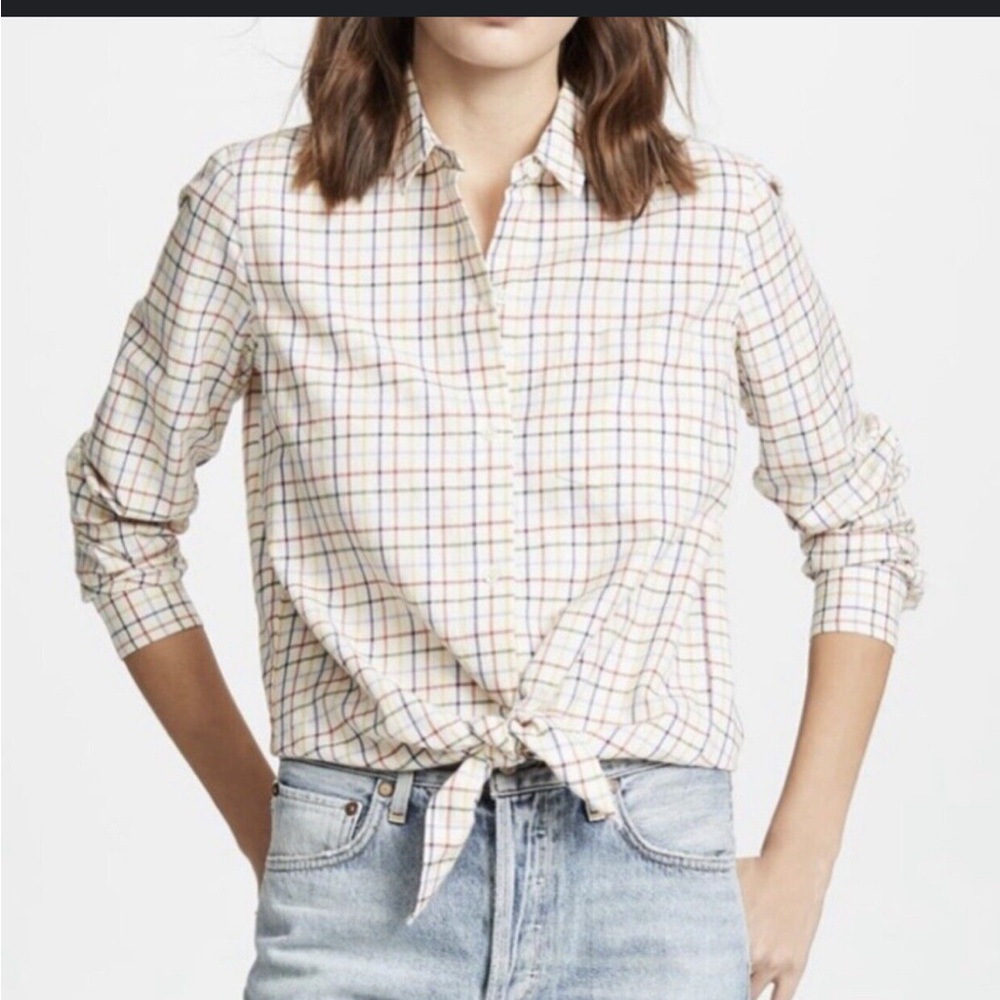 Madewell plaid front tie cropped top shirt size M cotton